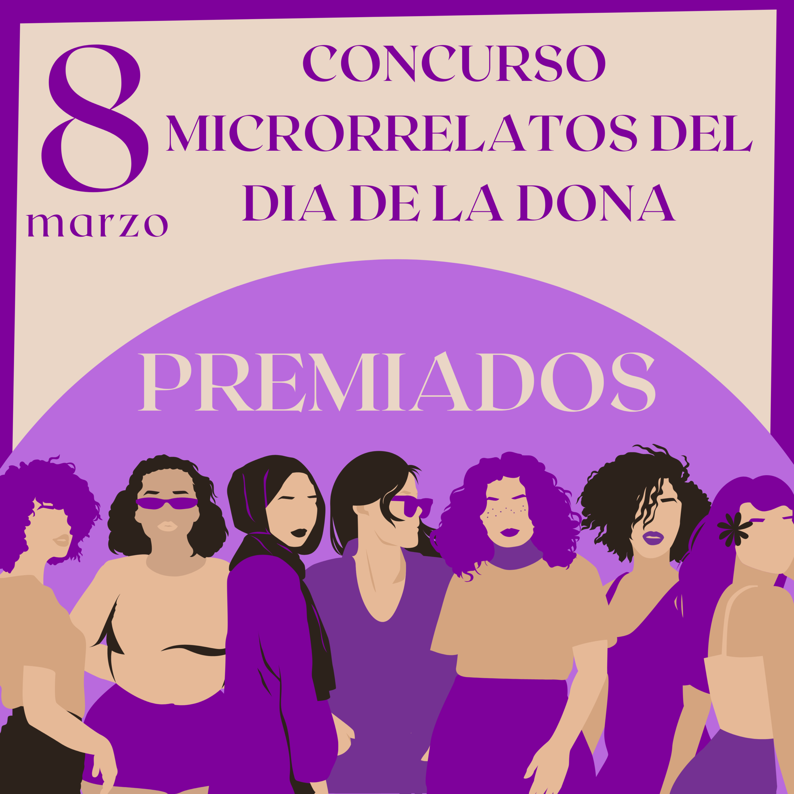 Concurso microrrelatos Da Mujer 8marzo ilustrado morado y beige
